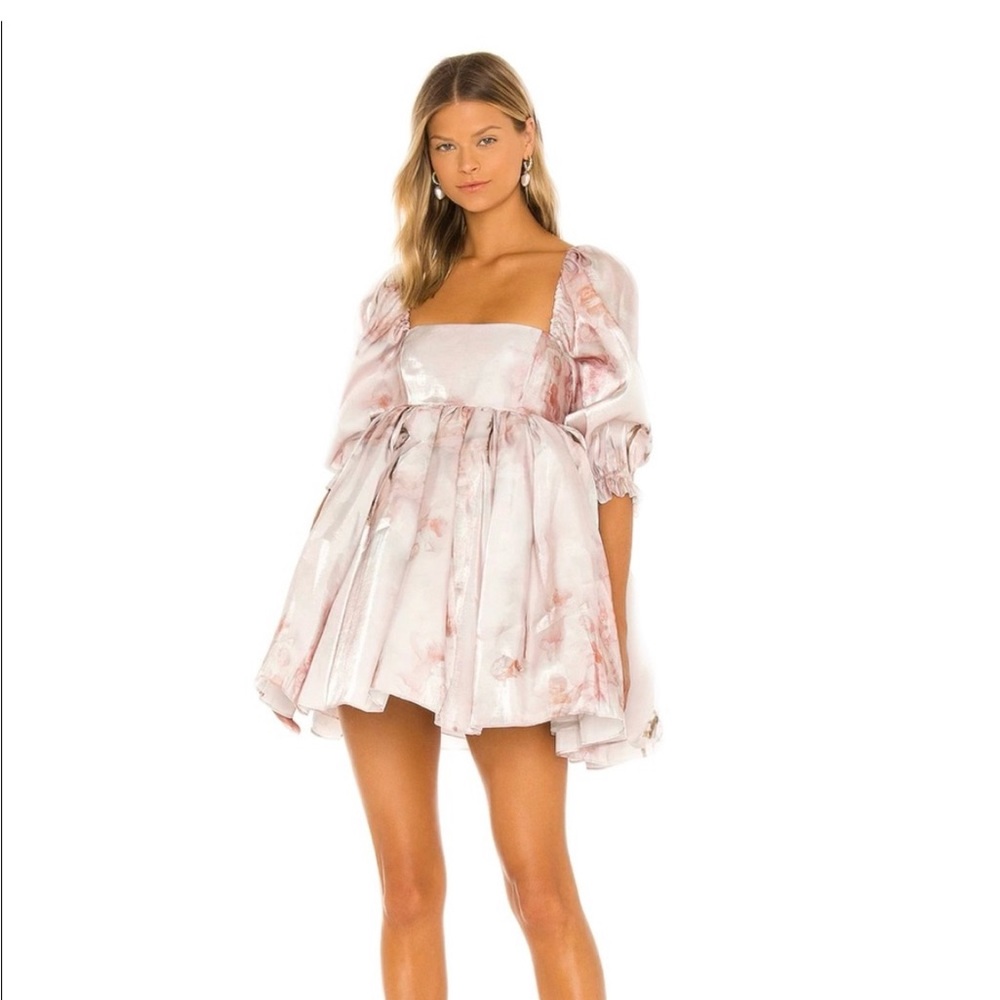 Selkie Peach Venice Mini Puff Dress with 3/4 sleeve size Small